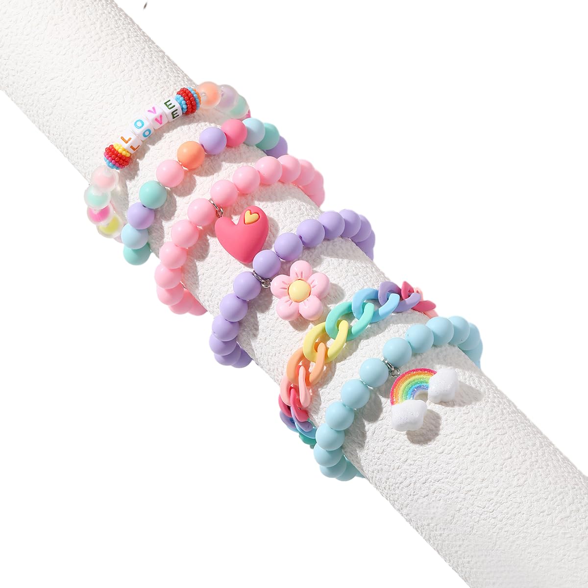 SANNIDHI 6pcs Beads Bracelet for Girls Women, Kids Acrylic Friendship Bracelet Set, Elastic Cute Rainbow Jewelry, Flower Heart Charms Beaded Bracelets Party Princess Dress Up Gifts SANNIDHI 6pcs Beads Bracelet for Girls Women, Kids Acrylic Friendship Bracelet Set, Elastic Cute Rainbow Jewelry, Flower Heart Charms Beaded Bracelets Party Princess Dress Up Gifts